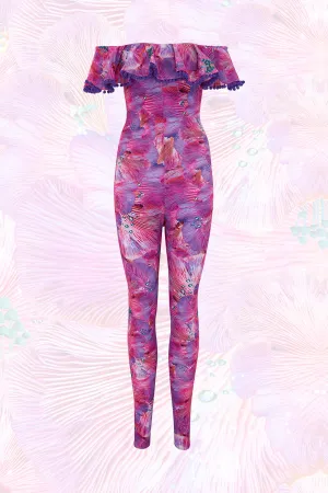 Off-The-Shoulder Lycra Catsuit in Pink Forest of Dreams
