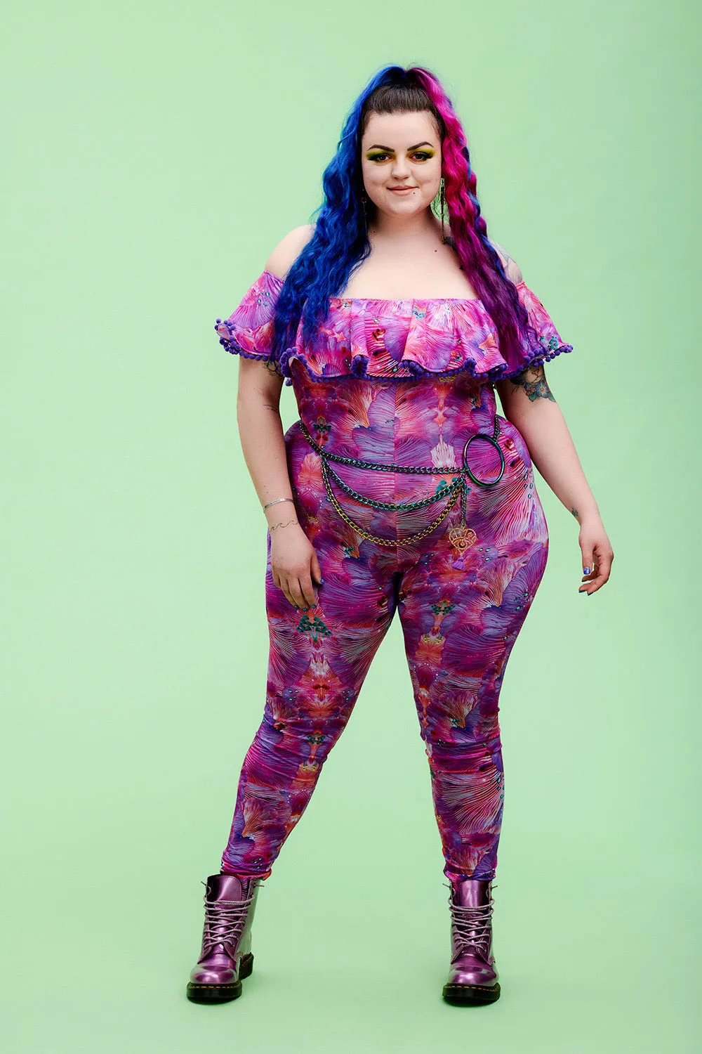 Off-The-Shoulder Lycra Catsuit in Pink Forest of Dreams