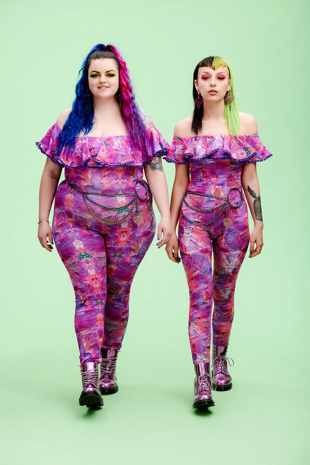Off-The-Shoulder Lycra Catsuit in Pink Forest of Dreams