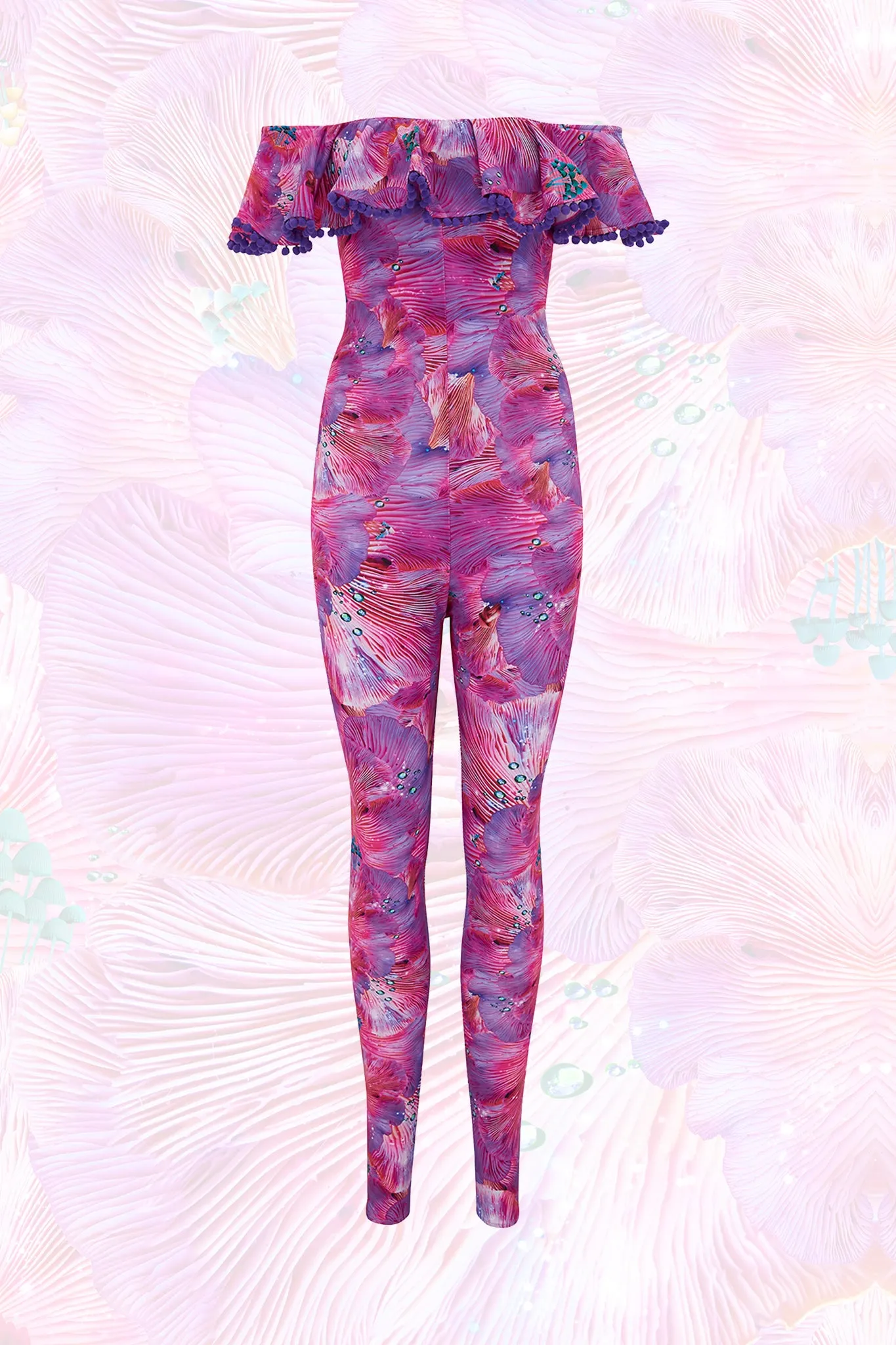 Off-The-Shoulder Lycra Catsuit in Pink Forest of Dreams