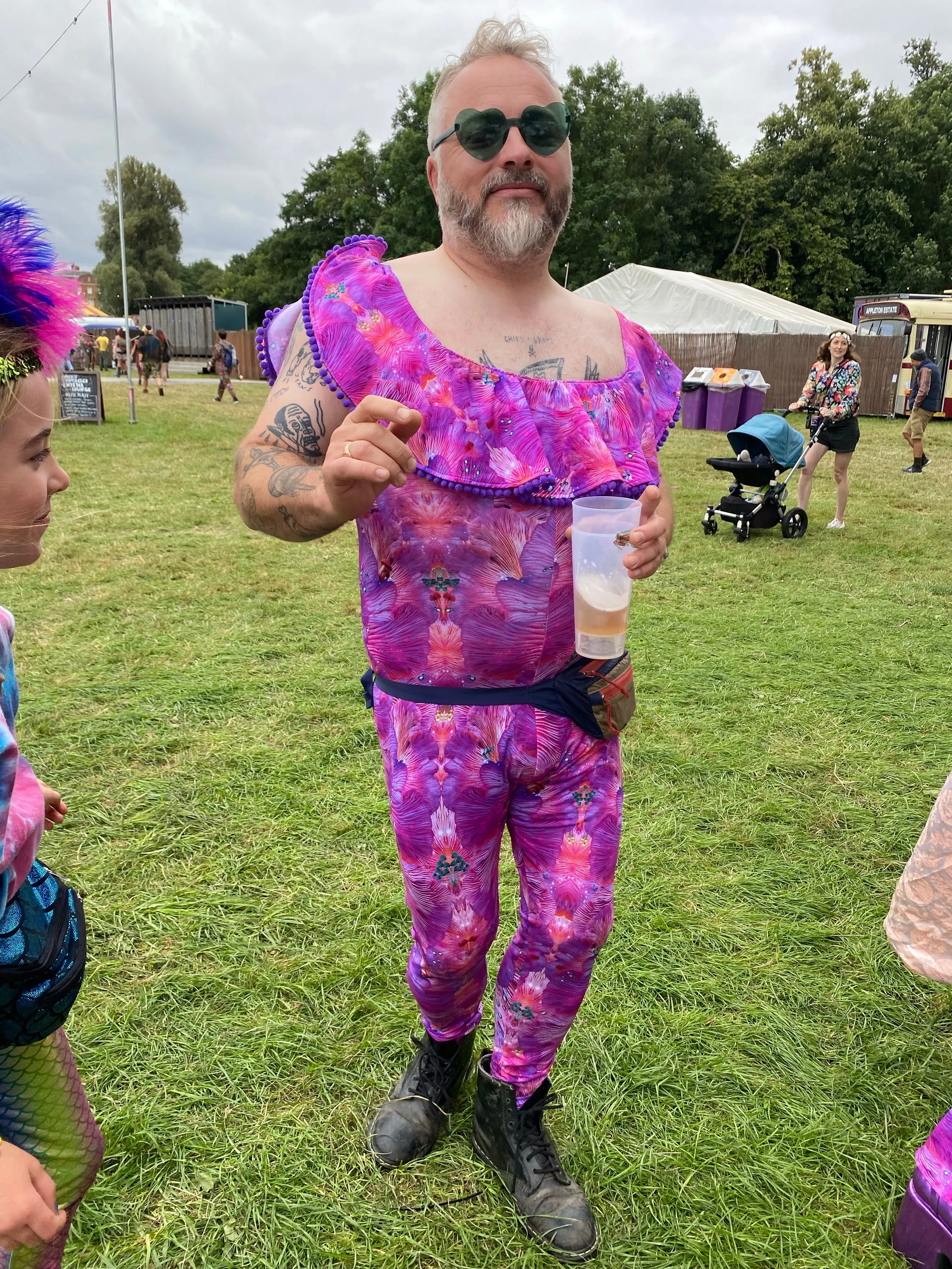 Off-The-Shoulder Lycra Catsuit in Pink Forest of Dreams