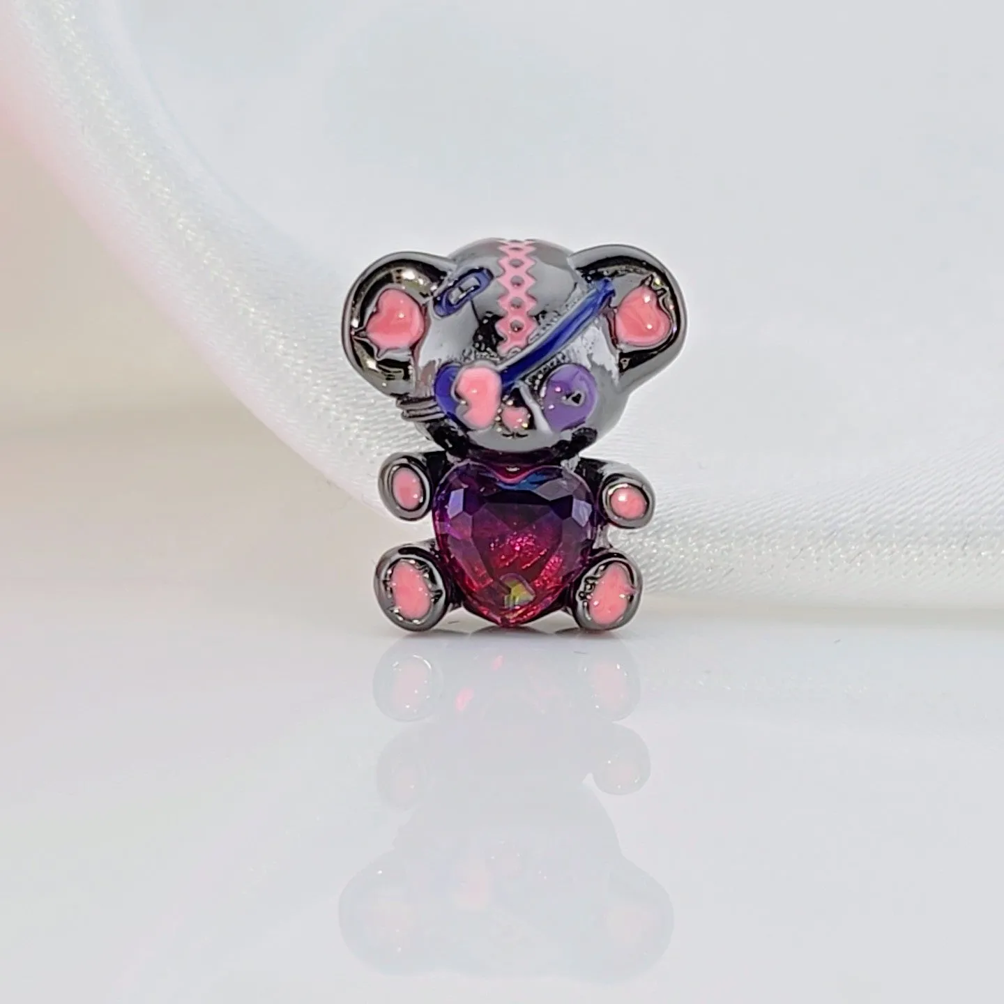 One-eyed Black & Pink Rebellious Bear Charm