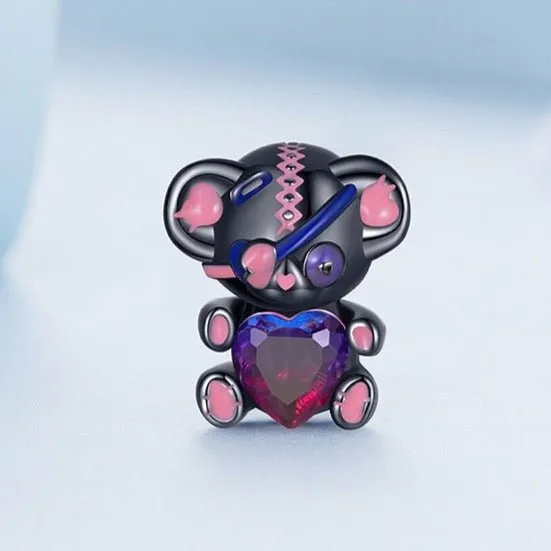 One-eyed Black & Pink Rebellious Bear Charm