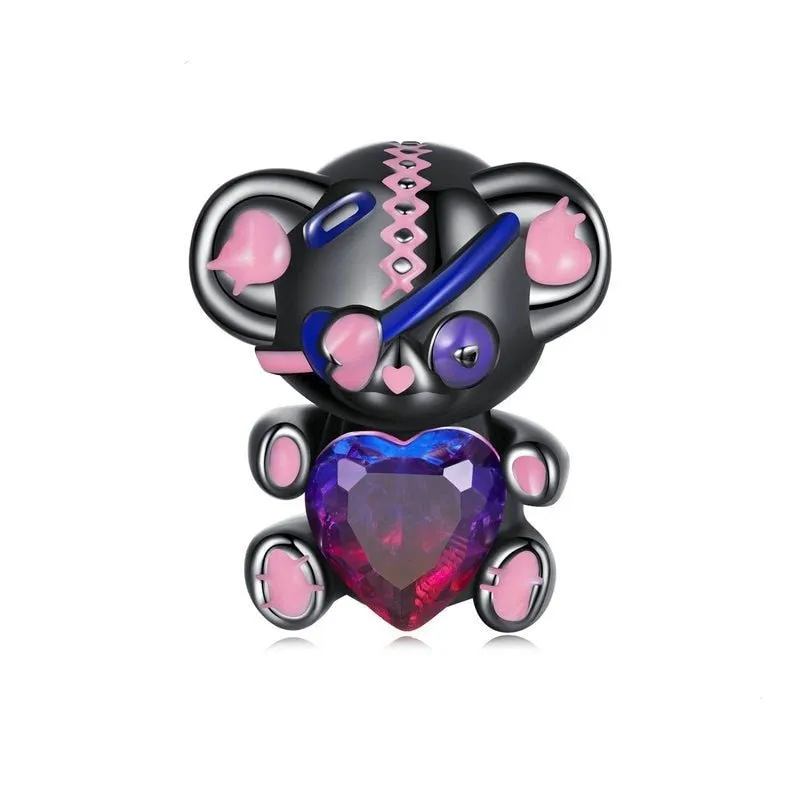 One-eyed Black & Pink Rebellious Bear Charm