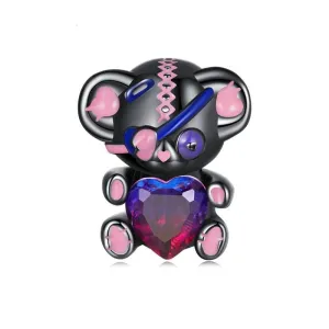One-eyed Black & Pink Rebellious Bear Charm