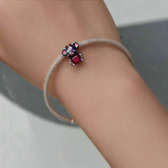 One-eyed Black & Pink Rebellious Bear Charm