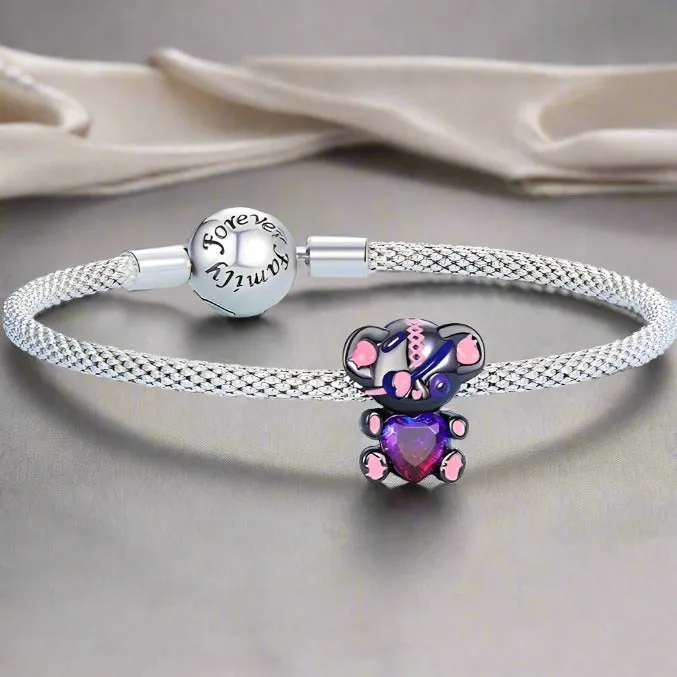 One-eyed Black & Pink Rebellious Bear Charm