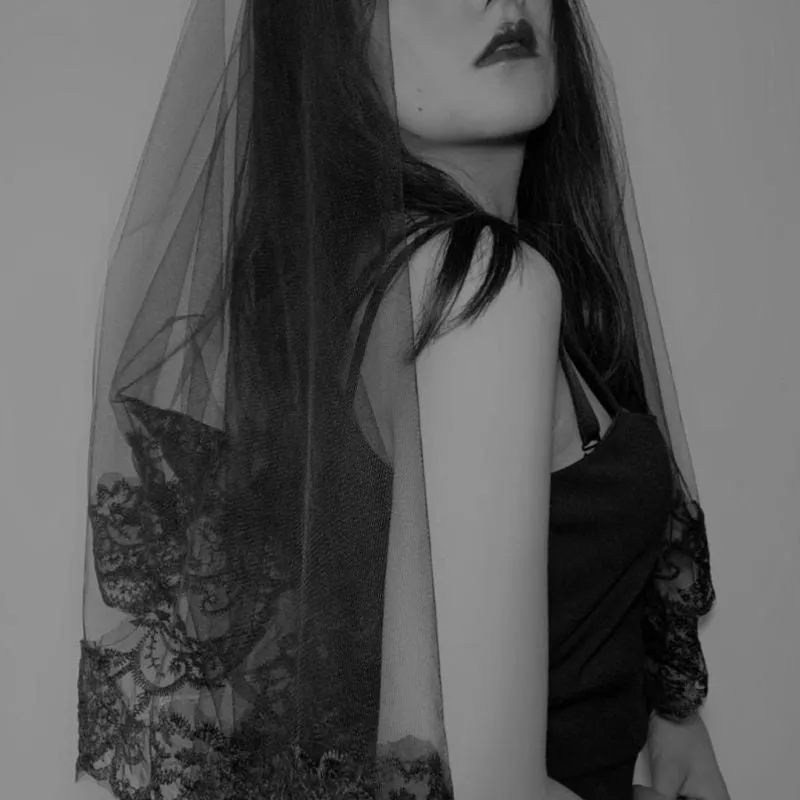 One-Layer  Black Veil Embroidery Floral Lace Trim Bridal Hair Accessories