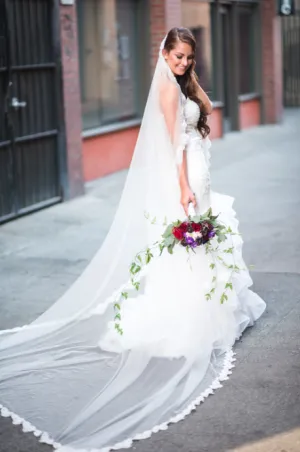 One-tier Cathedral Veil With Scalloped Lace Trims (#PB196)