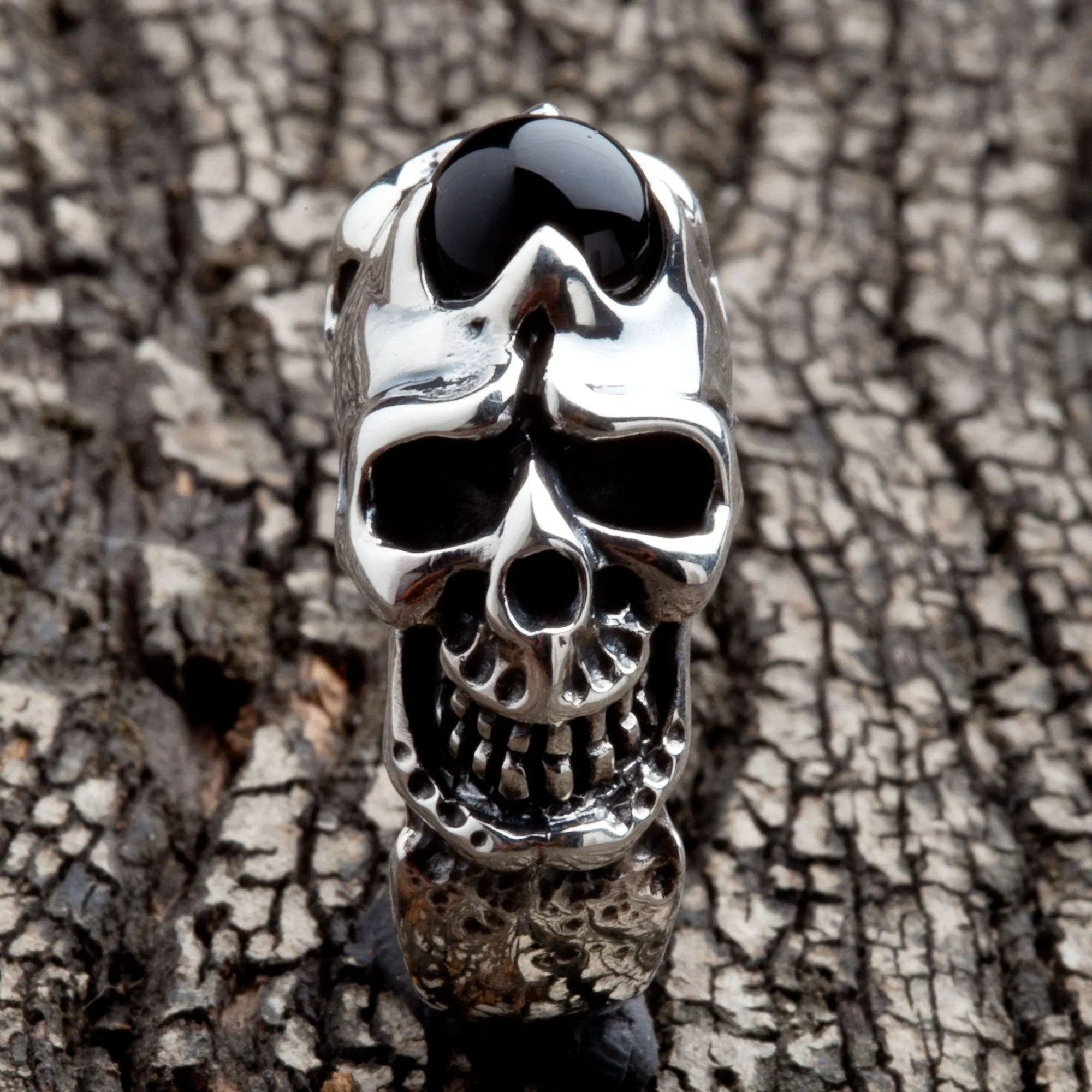 Onyx Devil Skull Sterling Silver Biker Ring