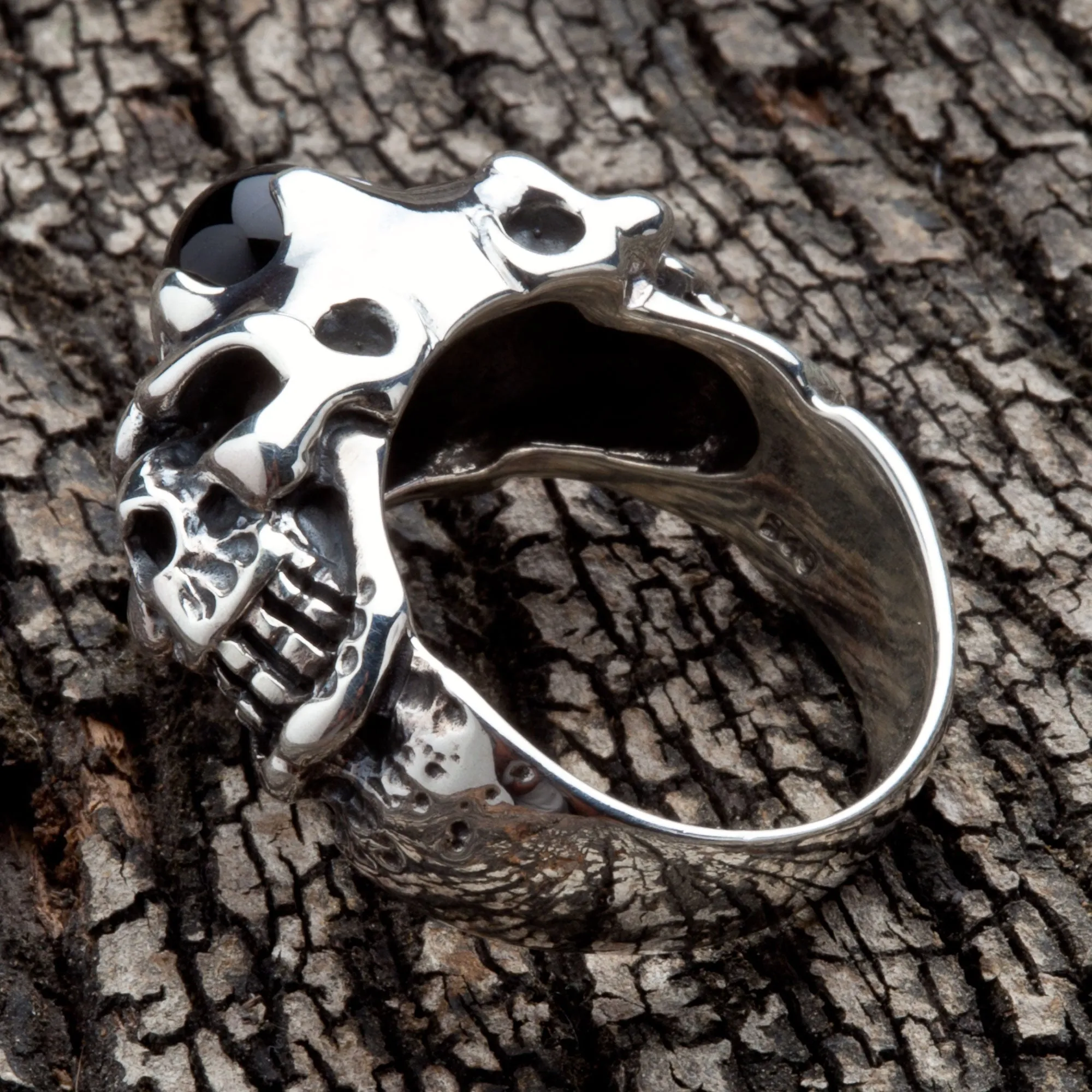 Onyx Devil Skull Sterling Silver Biker Ring