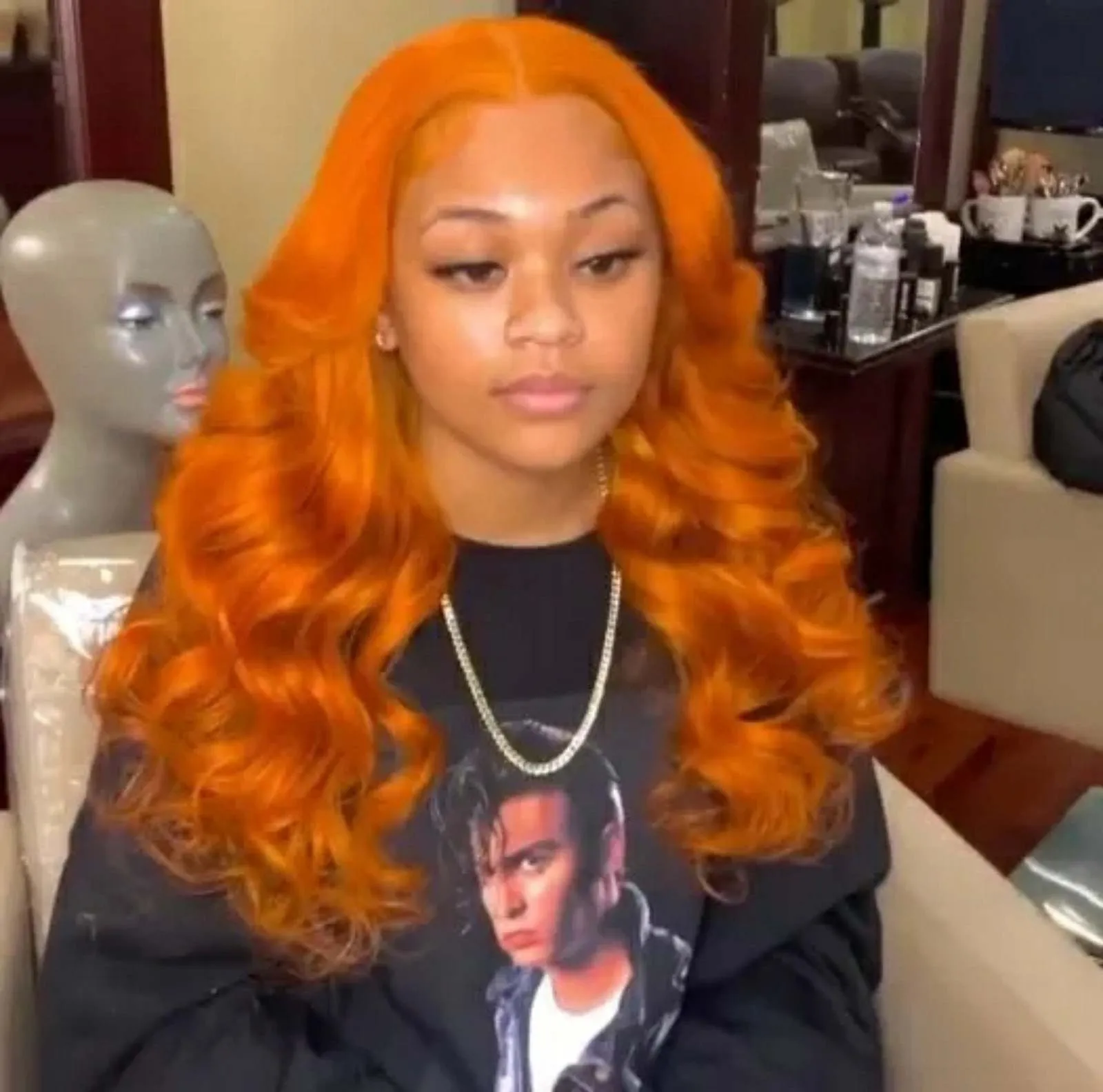 Orange ginger human hair body wave lace front wig/wavy orange human hair wig