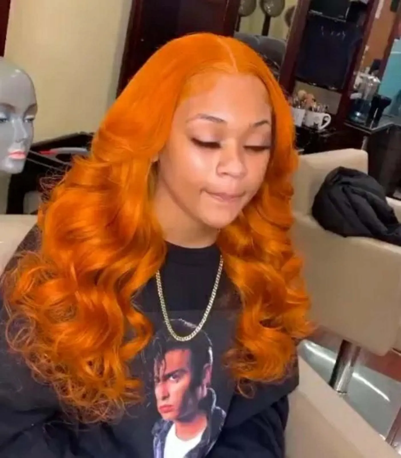 Orange ginger human hair body wave lace front wig/wavy orange human hair wig