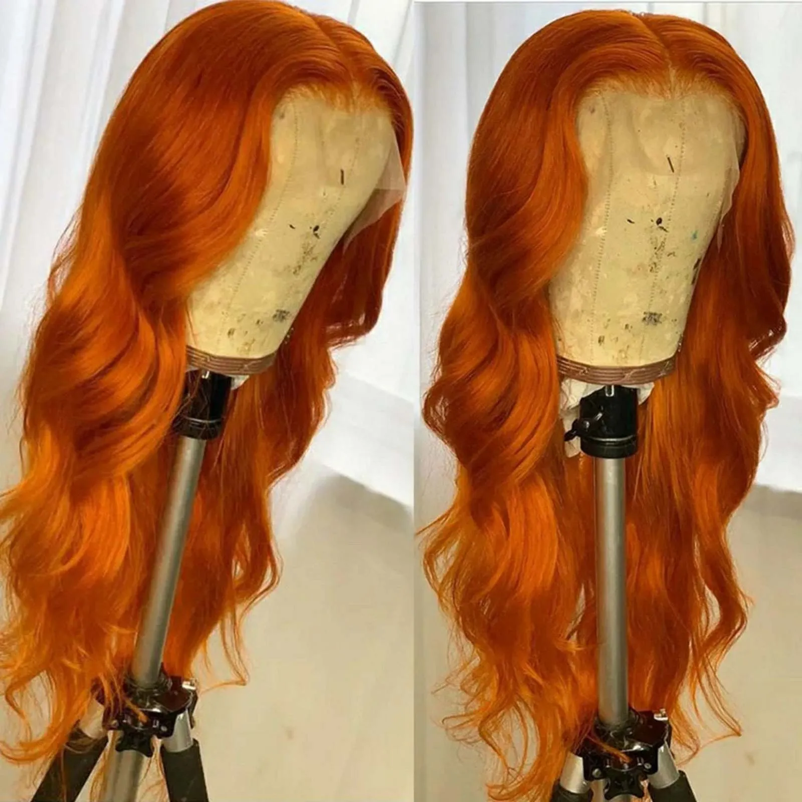 Orange ginger human hair body wave lace front wig/wavy orange human hair wig