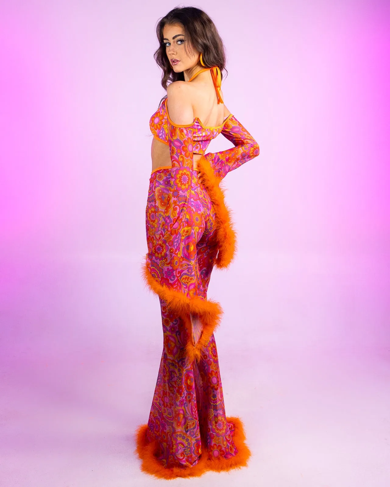 Orange Paisley Daze Bell Sleeve Halter
