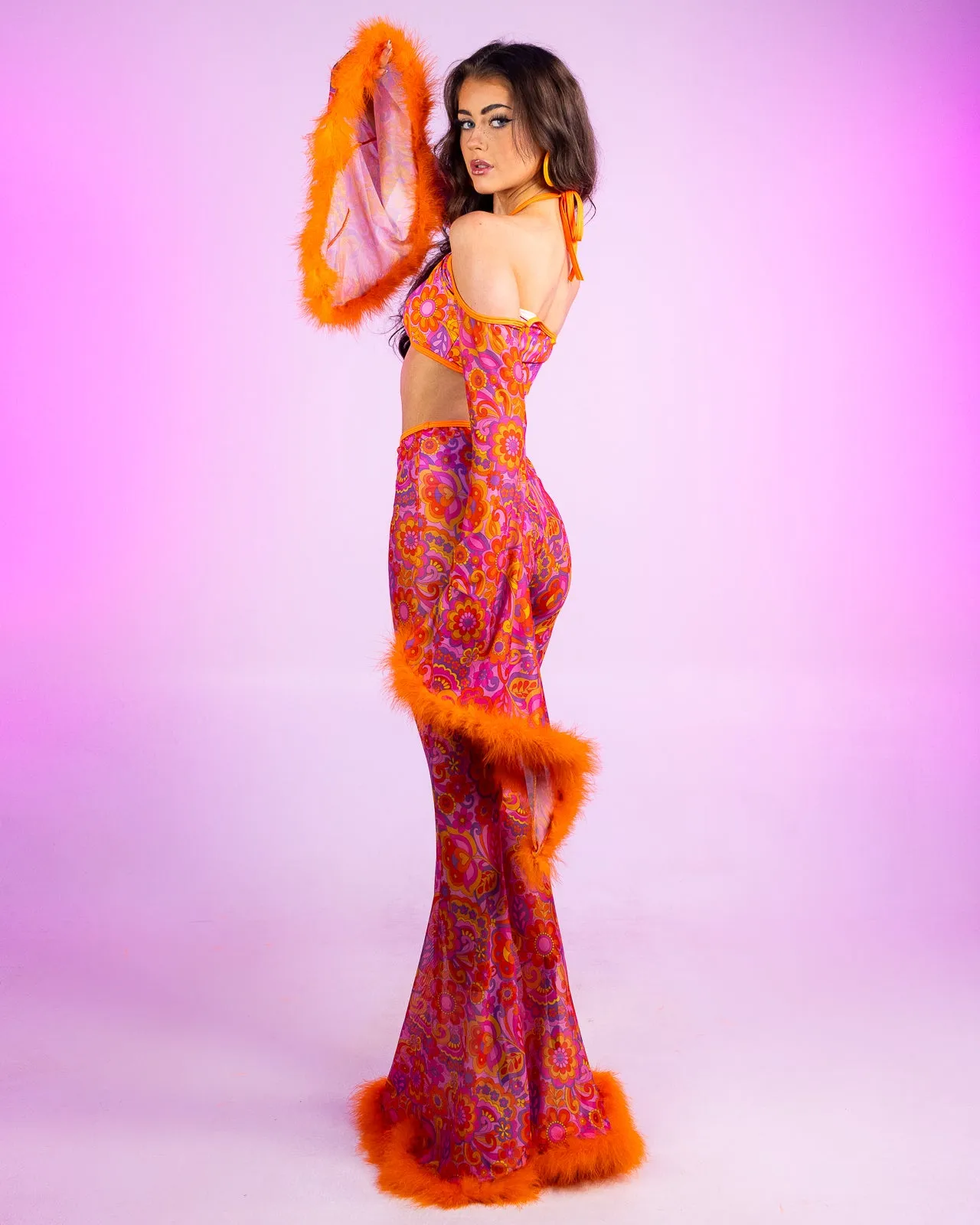 Orange Paisley Daze Bell Sleeve Halter