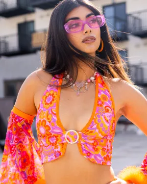 Orange Paisley Daze Buckle Halter Top