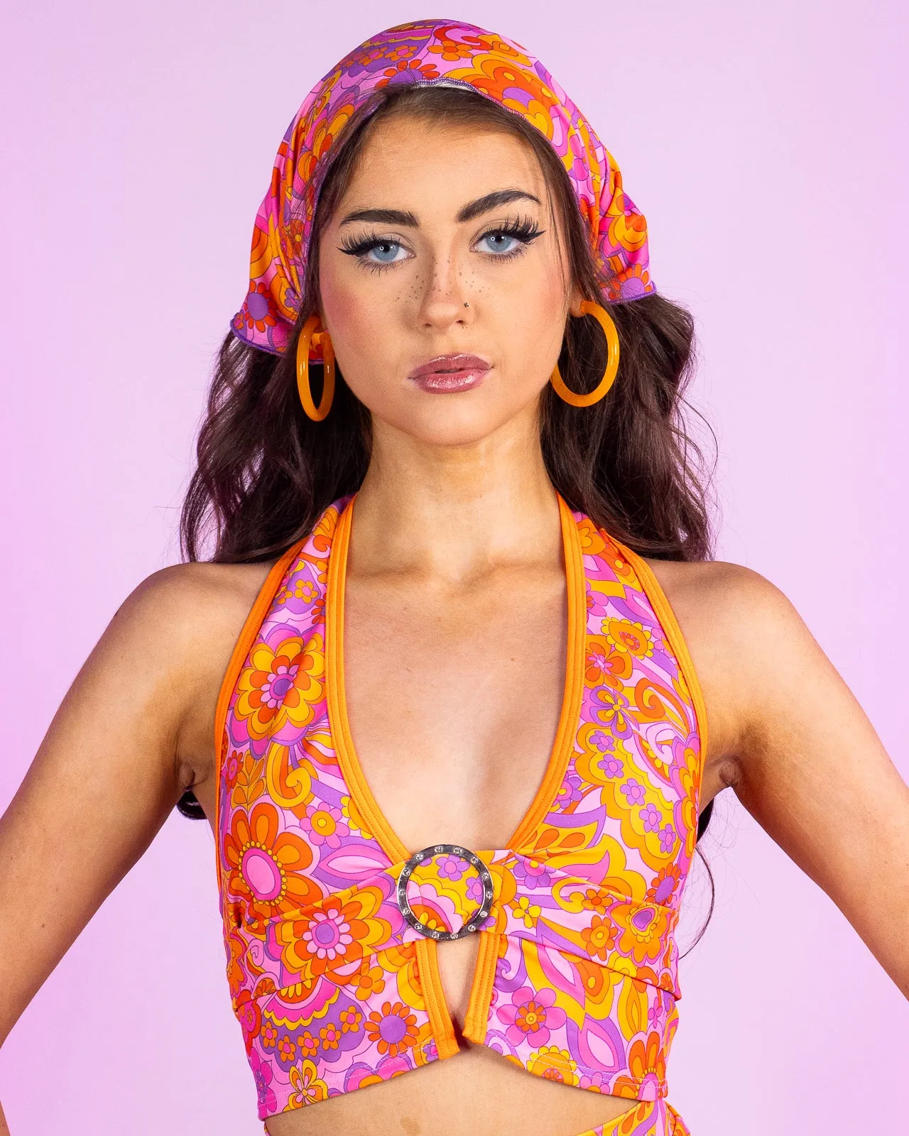 Orange Paisley Daze Buckle Halter Top