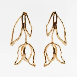 Oversiezd Hollow Tulip Dangle Earrings For Women 2022 Personality Metal Cool Retro Brand Flower Long Drop Earrings Jewelry Girls| |