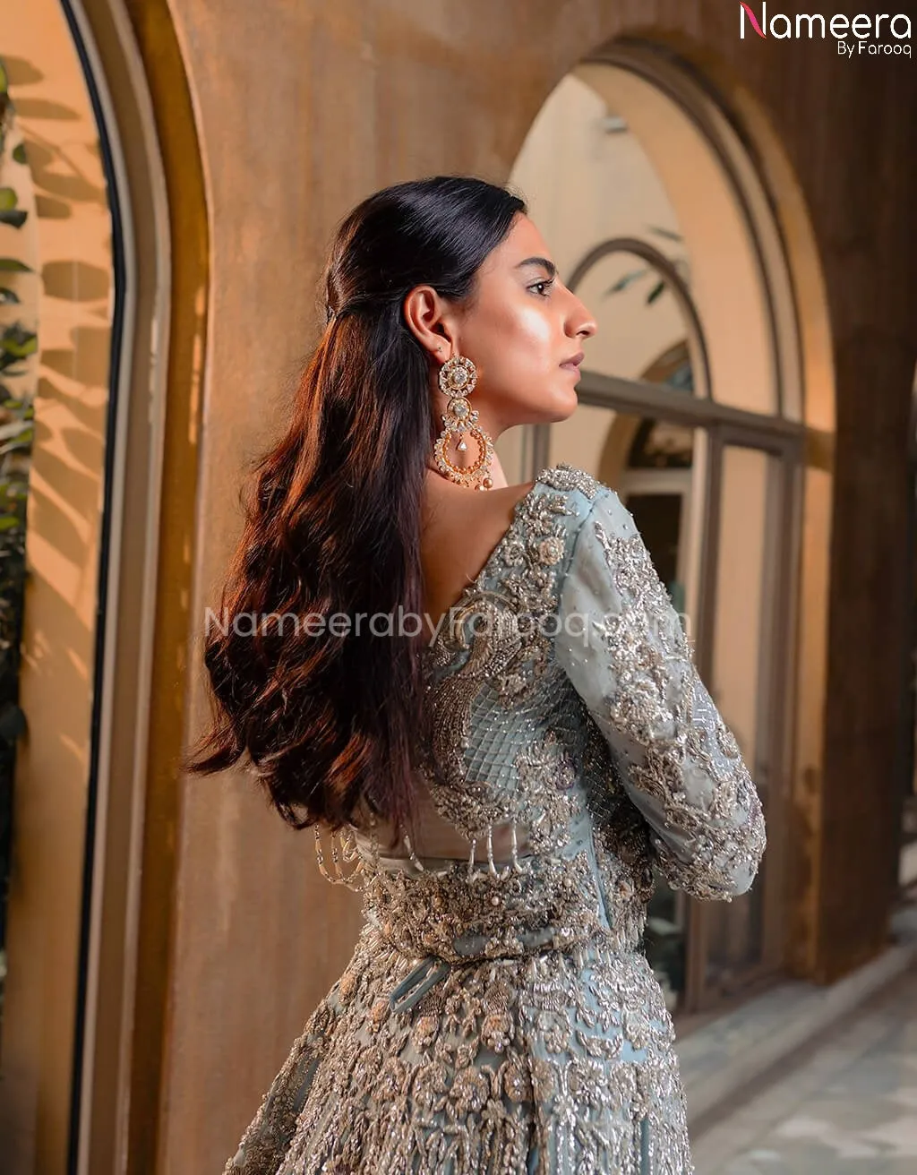 Pakistani Bridal Ghagra Choli in Sky Blue Color #BB262