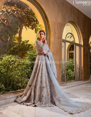 Pakistani Bridal Ghagra Choli in Sky Blue Color #BB262