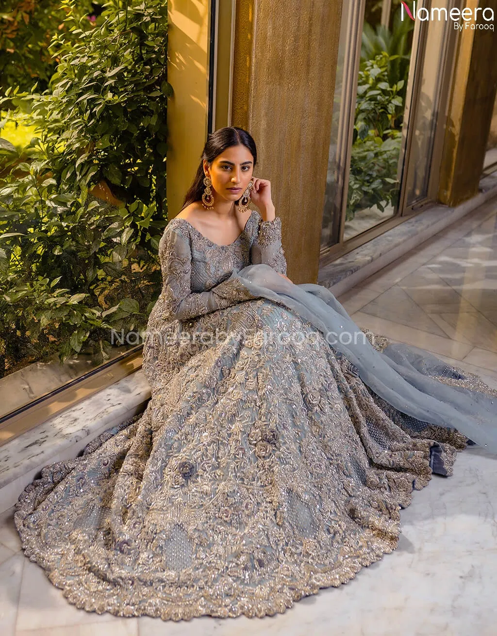 Pakistani Bridal Ghagra Choli in Sky Blue Color #BB262