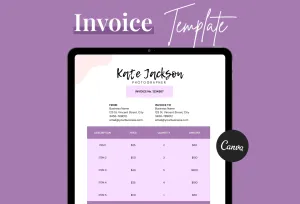 Pale Lavender Invoice Canva Template Printable and Editable