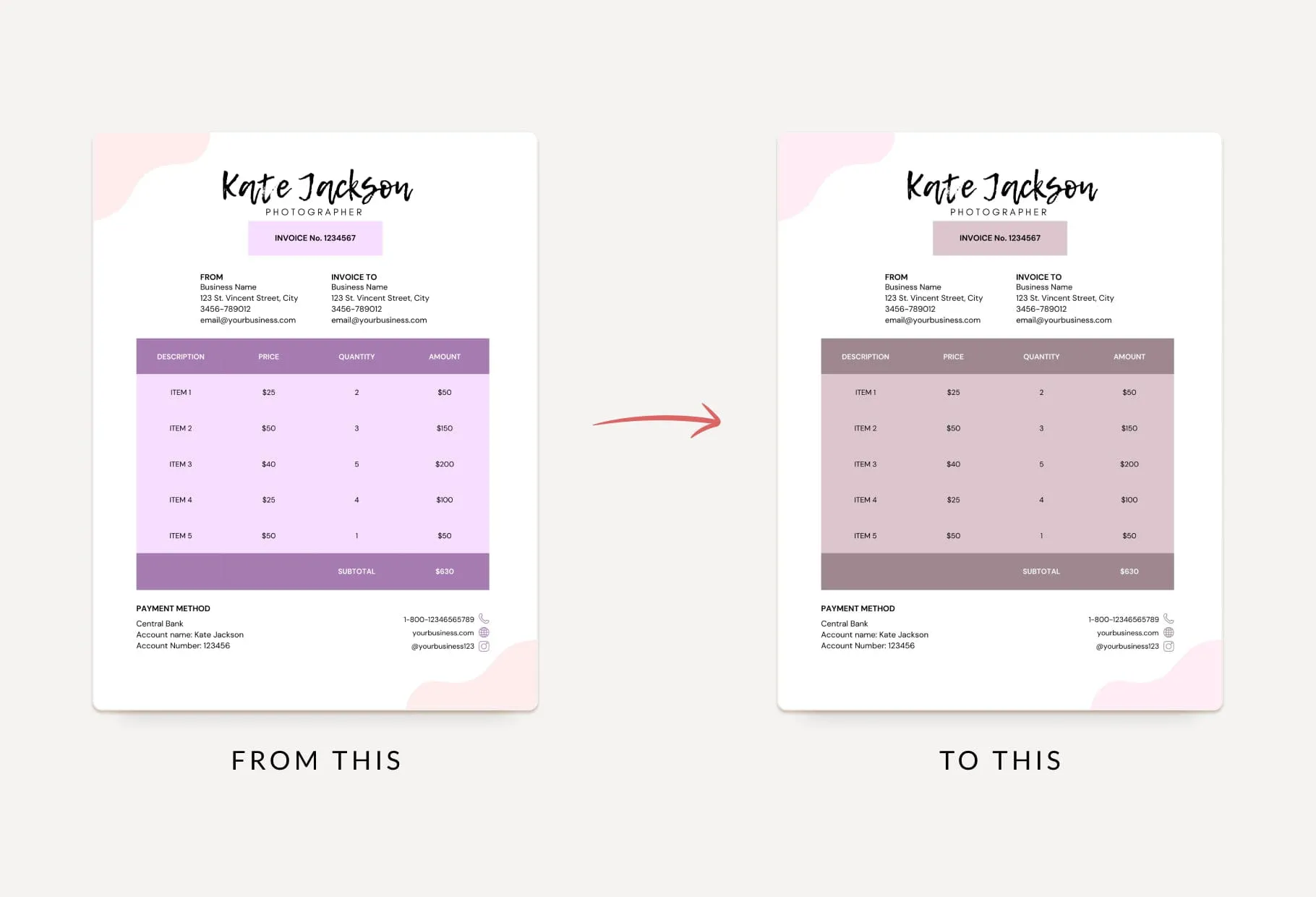 Pale Lavender Invoice Canva Template Printable and Editable