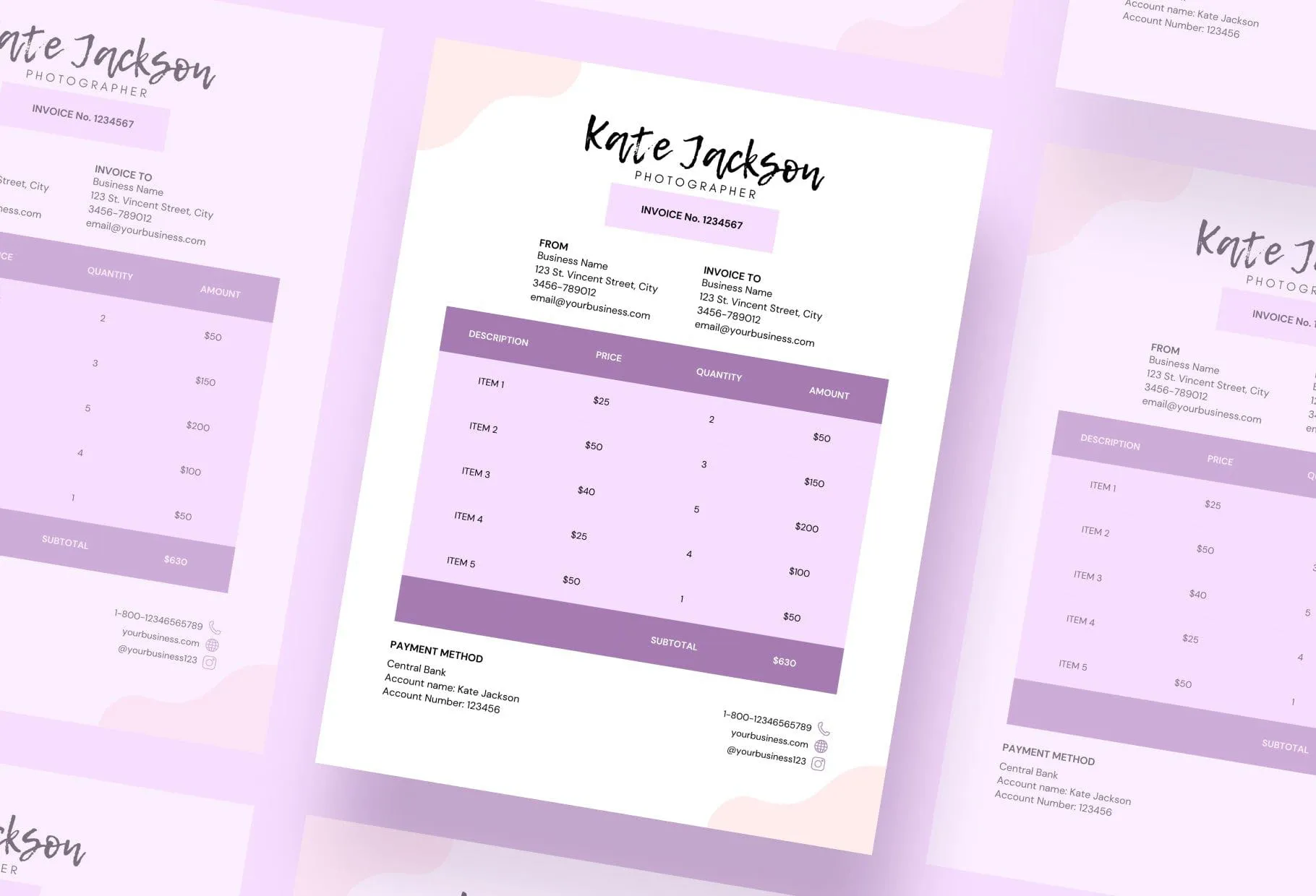 Pale Lavender Invoice Canva Template Printable and Editable