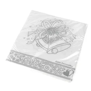 Paper Wedding Bell Printed Cocktail Napkins, White, 6-1/2-Inch, 16-Count