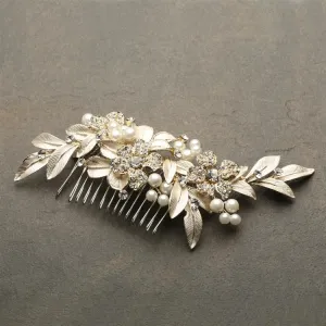 Pave Crystal and Painted Gold Leaves Hair Comb