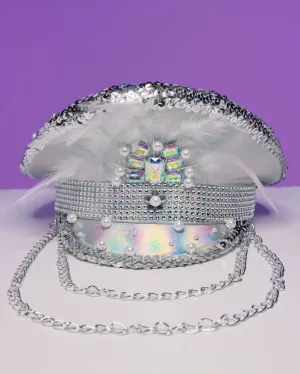 Pearl & Chain Silver Captain Hat
