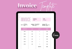 Persian Pink Invoice Canva Template Printable and Editable