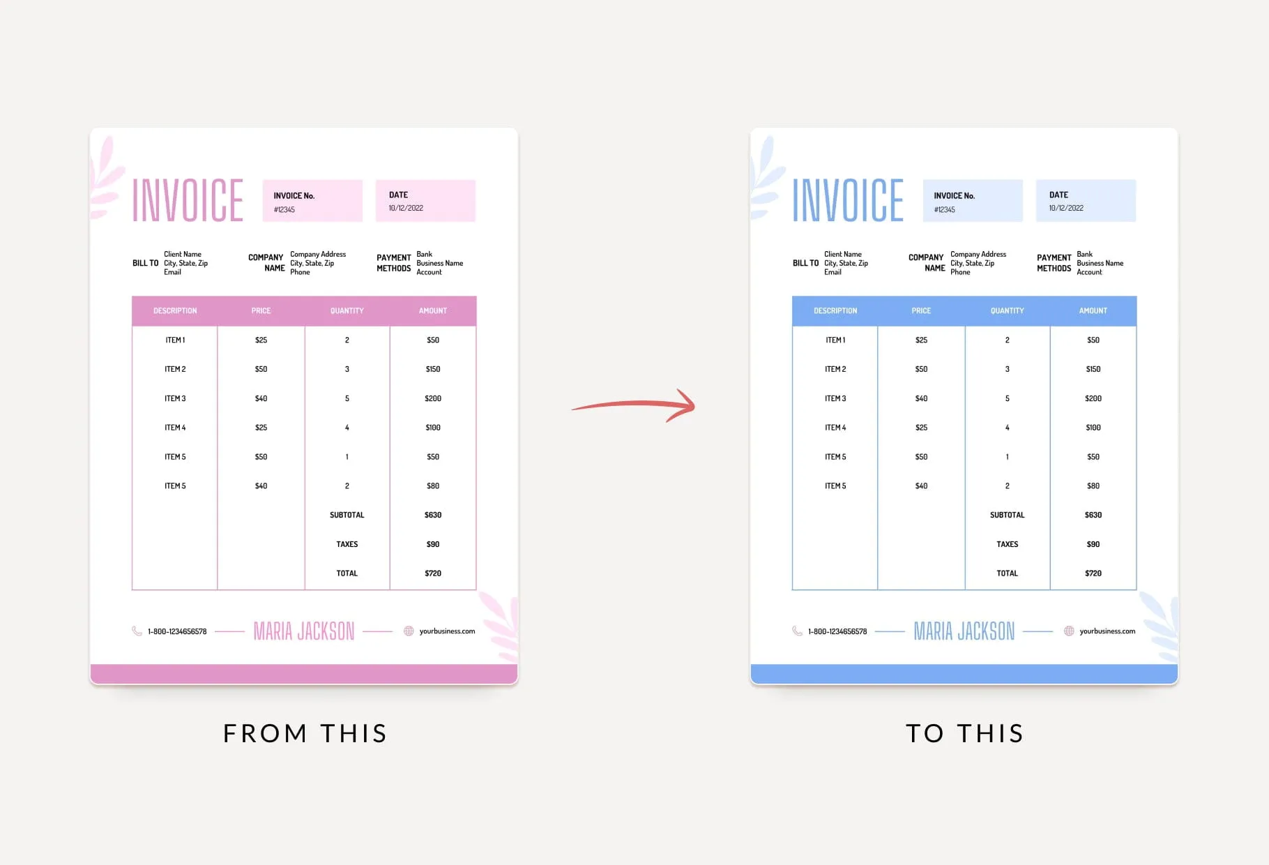 Persian Pink Invoice Canva Template Printable and Editable