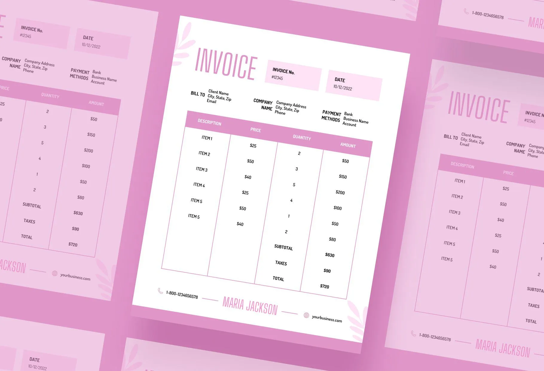 Persian Pink Invoice Canva Template Printable and Editable