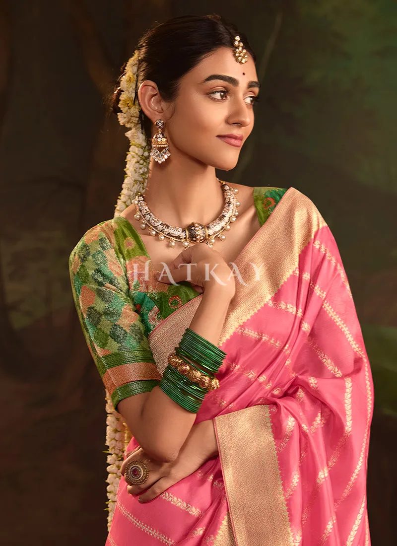 Pink And Green Traditional Saree