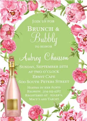 PINK FLOWERS AND CHAMPAGNE CUSTOM INVITATION