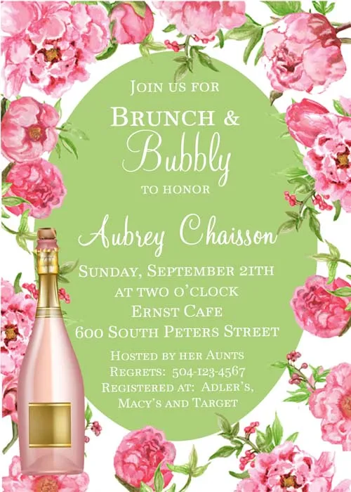 PINK FLOWERS AND CHAMPAGNE CUSTOM INVITATION