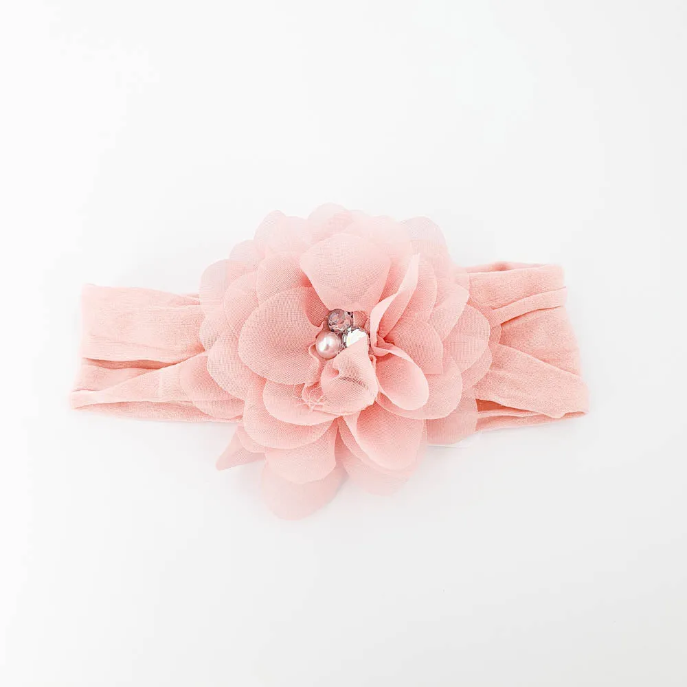 Pink Headwraps Pearl Flower Rhinestone