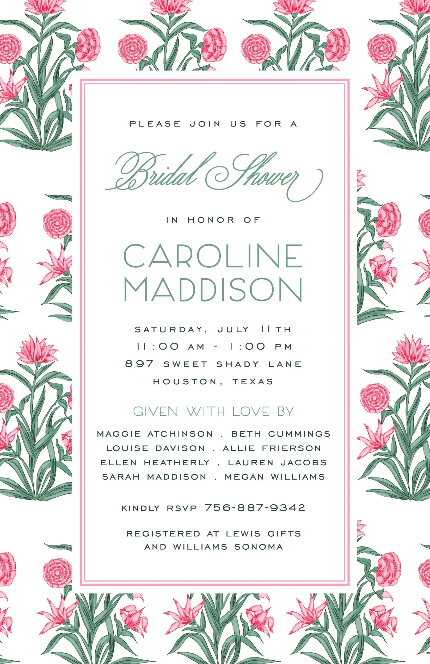 Pink Muhgal Flowers Invitation