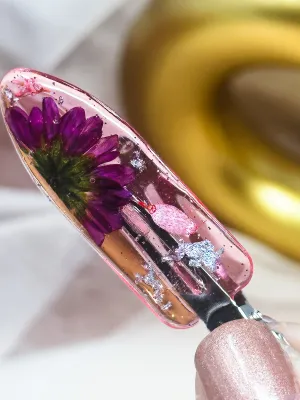Pink No dent resin clip with Real Pink and Magenta Toned Flowers Cast Inside.