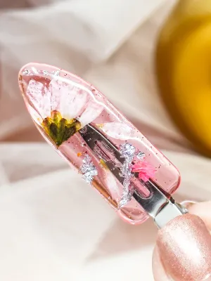 Pink No dent resin clip with Real White Daisy Flowers Cast Inside.