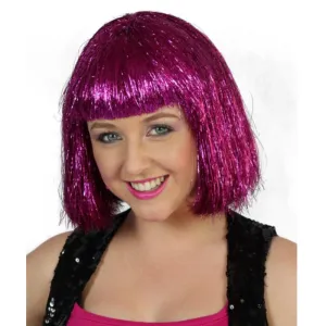 Pink Tinsel Disco Bob Wig