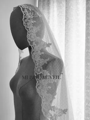 Polka Dot Wedding Veil, Vintage Inspired Mantilla Lace Veil, Mi Bridal