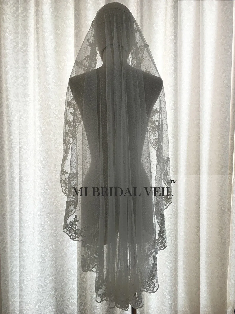 Polka Dot Wedding Veil, Vintage Inspired Mantilla Lace Veil, Mi Bridal