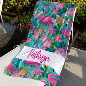 Preppy Personalized Flamingo Beach Towel