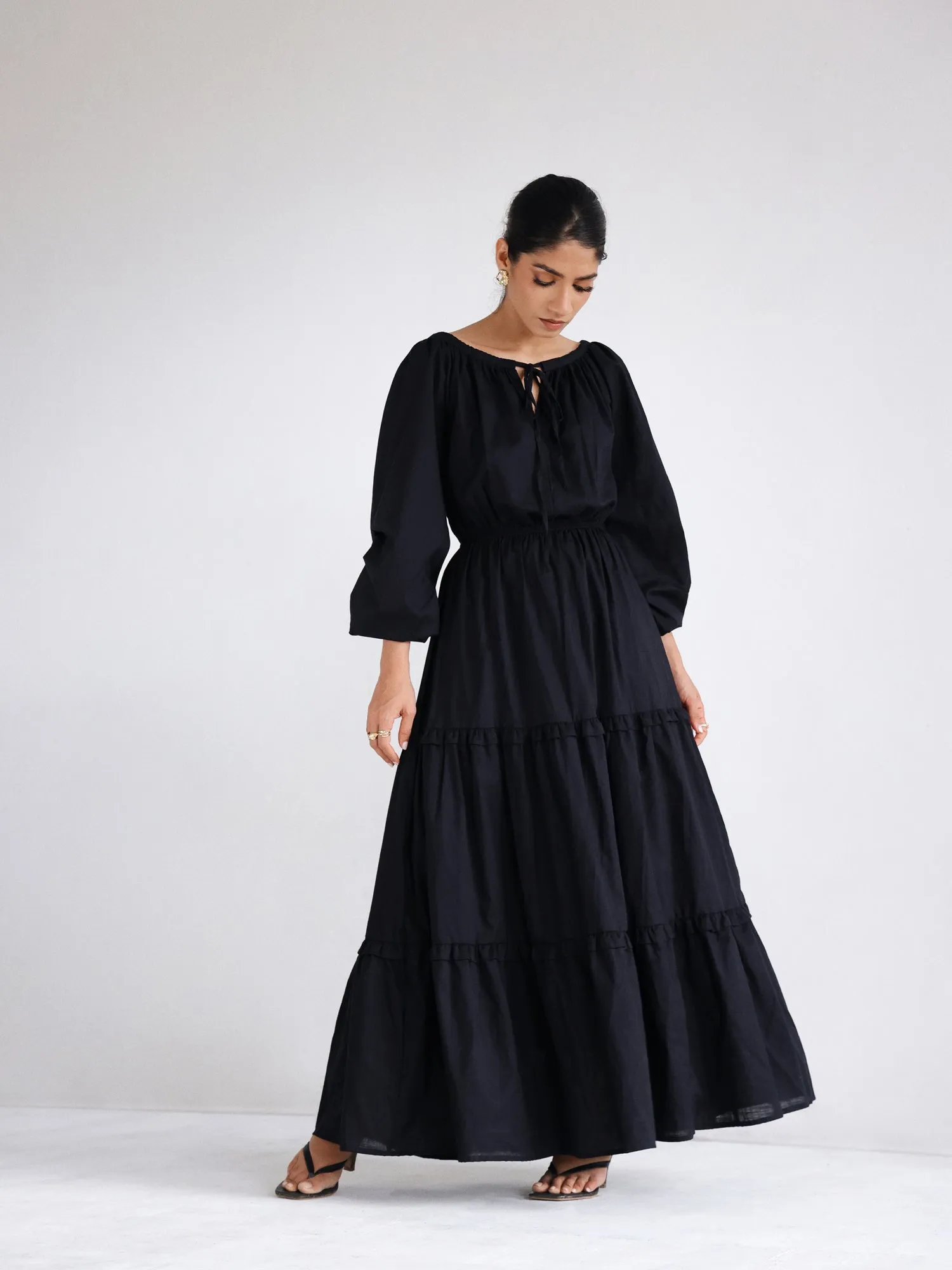 Puff Sleeve Detailed Tiered Maxi Dress