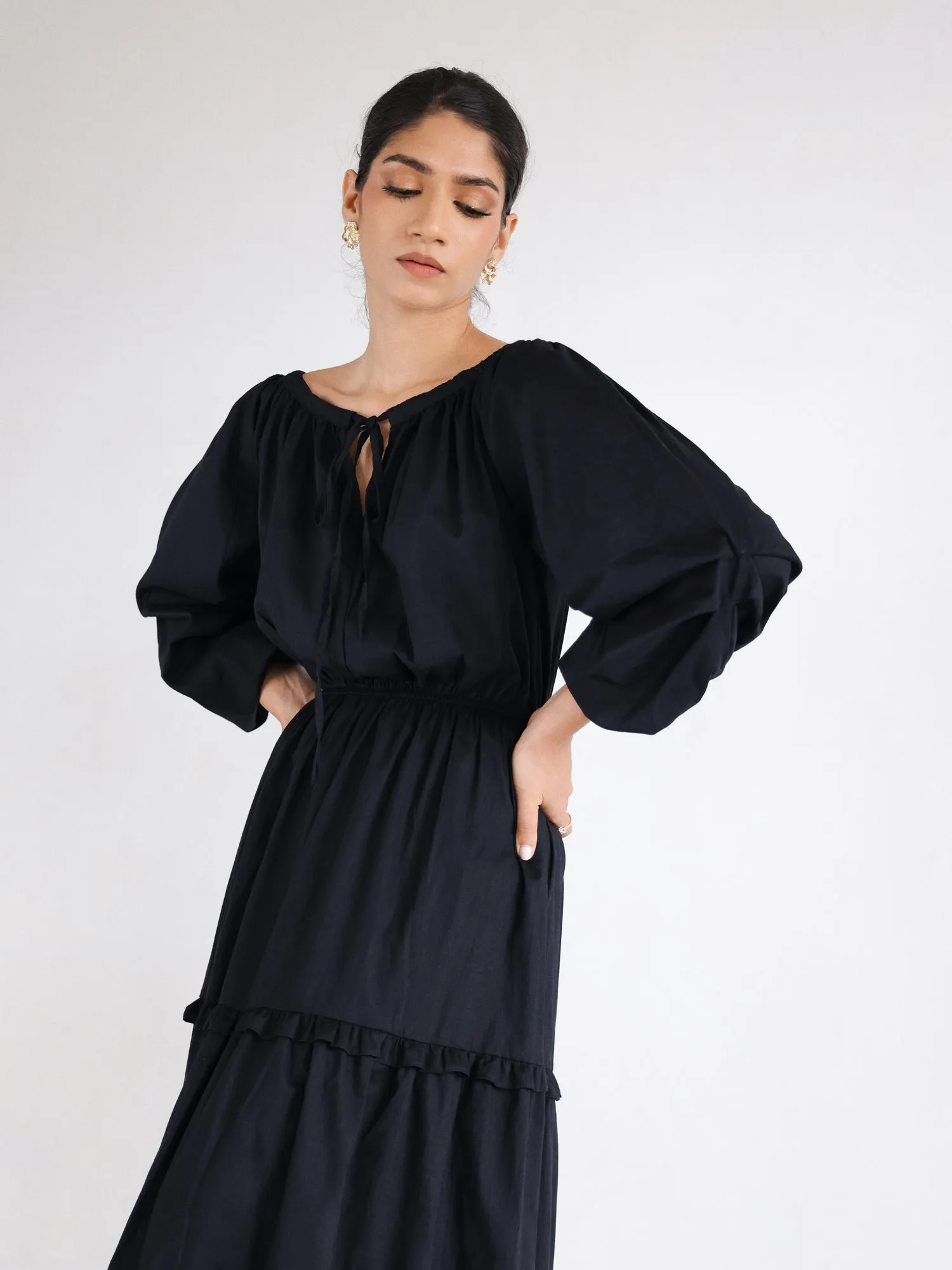 Puff Sleeve Detailed Tiered Maxi Dress