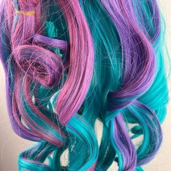 Purple Blue Long Braid Curly Wig