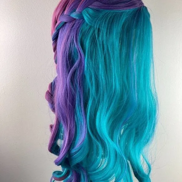 Purple Blue Long Braid Curly Wig
